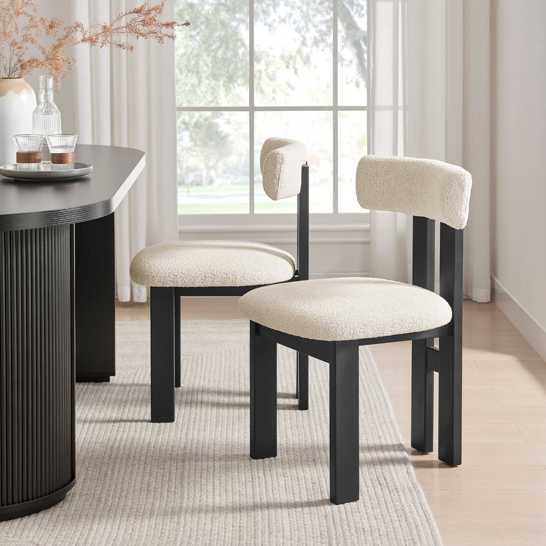 Hailey Dining Side Chair in Black-Palladian Beige - styled in a dining setting - mid-century modern dining chairs - Whats New Furniture Portland OR