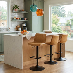 Jayden Low Back Gaslift Swivel Bar Stool styled in a bright Portland mid-century modern interior - Whats New Furniture