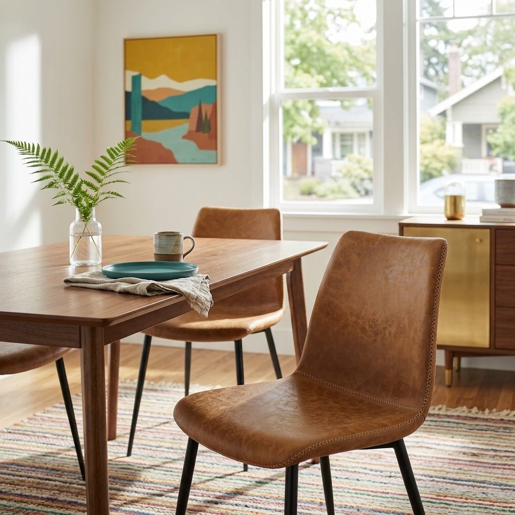 Jayden PU Dining Chair styled in a bright Portland mid-century modern interior - Whats New Furniture