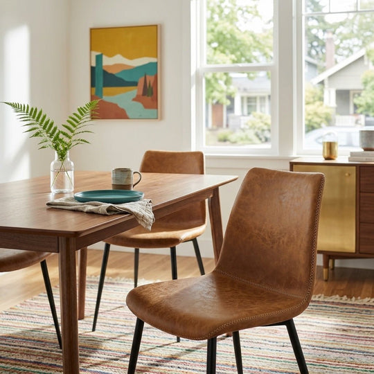 Jayden PU Dining Chair styled in a bright Portland mid-century modern interior - Whats New Furniture