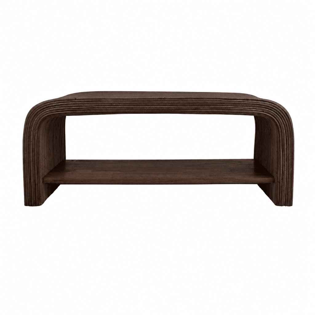 Kyran Rattan Coffee Table in Espresso Brown - waterfall edge boho-chic coffee table - Whats New Furniture Portland OR