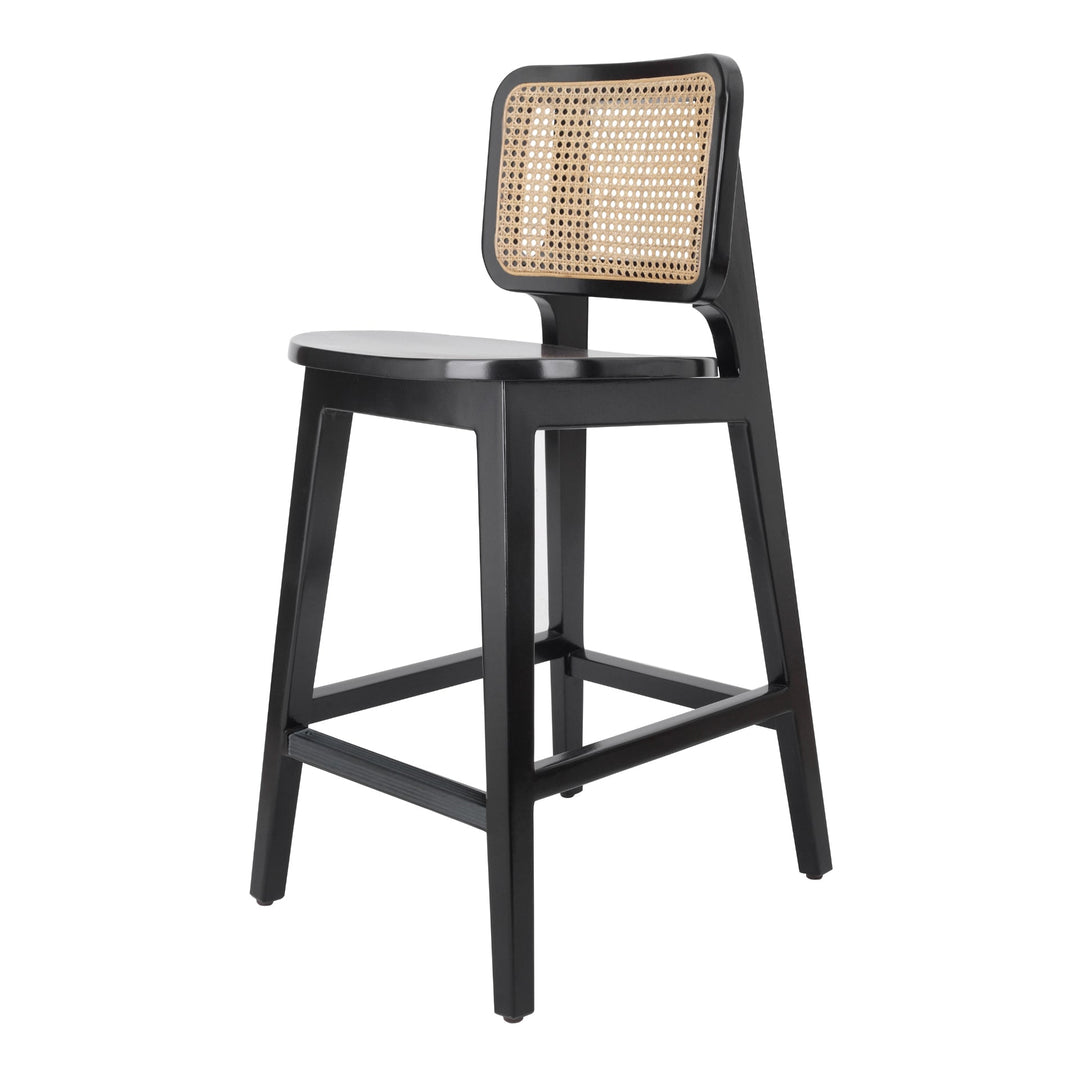 Maury Counter Stool w/ Rattan in Black - front angle - mid-century modern counter stools - Whats New Furniture Portland OR