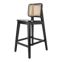 Maury Counter Stool w/ Rattan in Black - front angle - mid-century modern counter stools - Whats New Furniture Portland OR