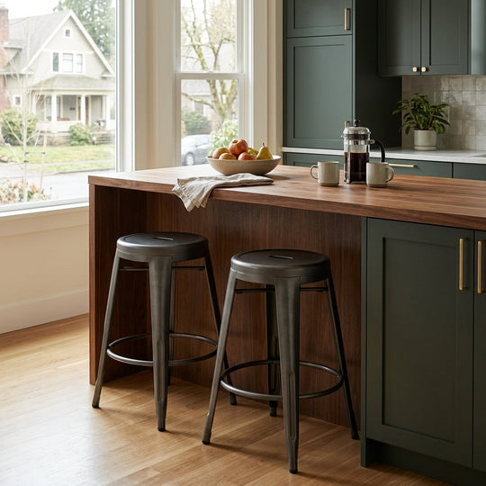 Metropolis Backless Counter Stool in Gunmetal at kitchen island - Whats New Furniture