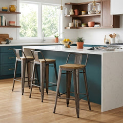 Metropolis Counter Stool Low Back styled in a bright Portland mid-century modern kitchen - Whats New Furniture