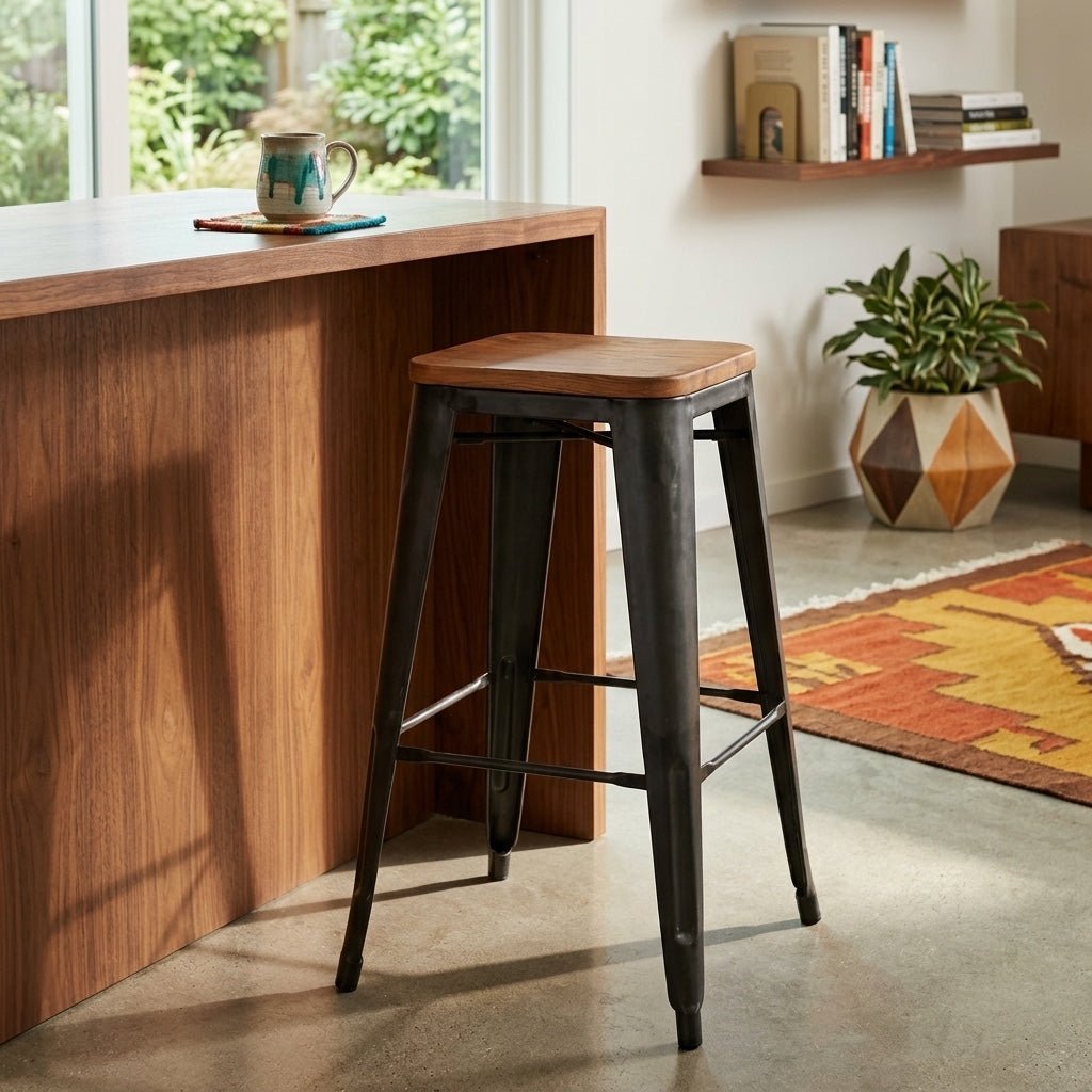Metropolis Backless Bar Stool styled in a bright Portland mid-century modern interior - Whats New Furniture