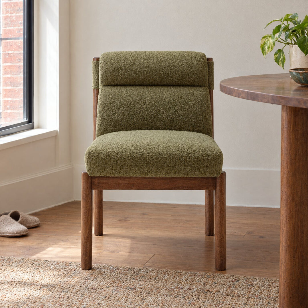 Micah Dining Side Chair in Palladian Green in a styled Portland dining room - Whats New Furniture Portland OR
