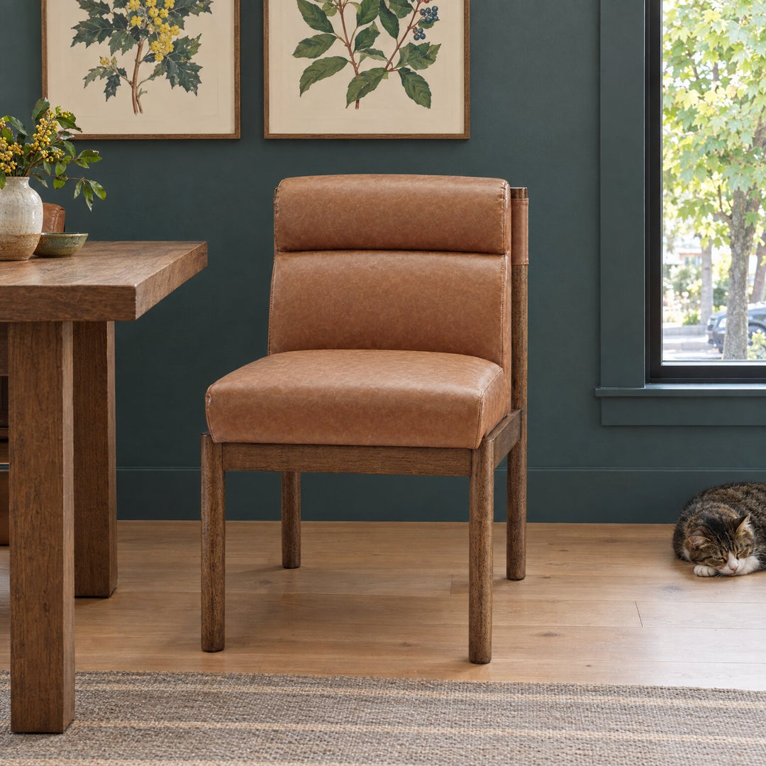 Micah Dining Side Chair in Vintage Cider in a styled Kerns townhouse dining room - Whats New Furniture Portland OR