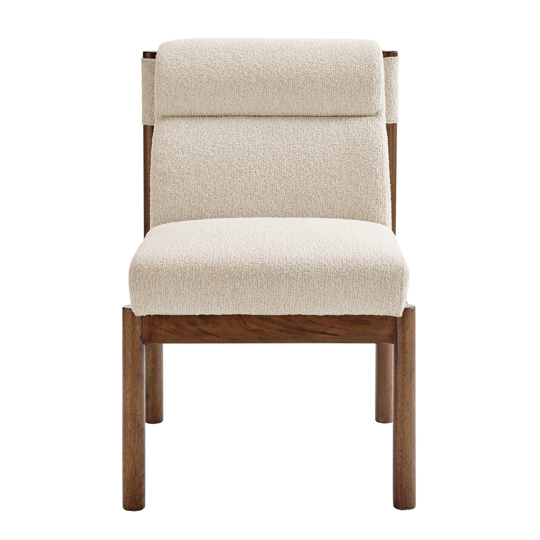 Micah Boucle Dining Side Chair in Palladian Beige front view on warm walnut frame - dining chair by NPD - What&
