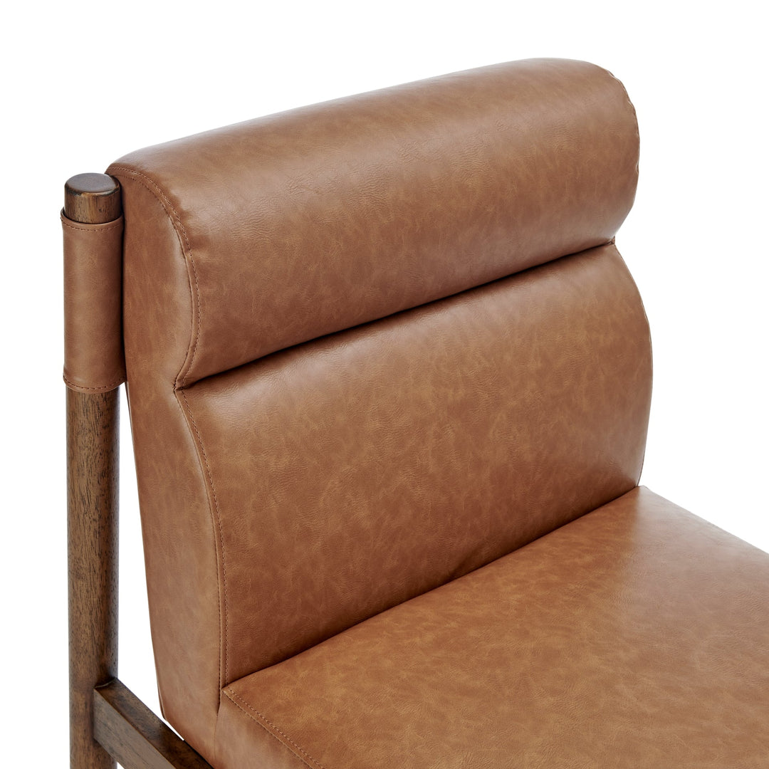 Micah Dining Side Chair Vintage Cider headrest pillow and walnut frame detail - What&