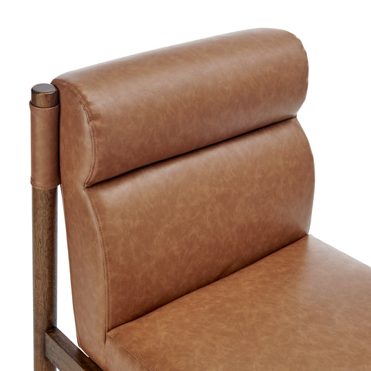 Micah Dining Side Chair Vintage Cider headrest pillow and walnut frame detail - What&