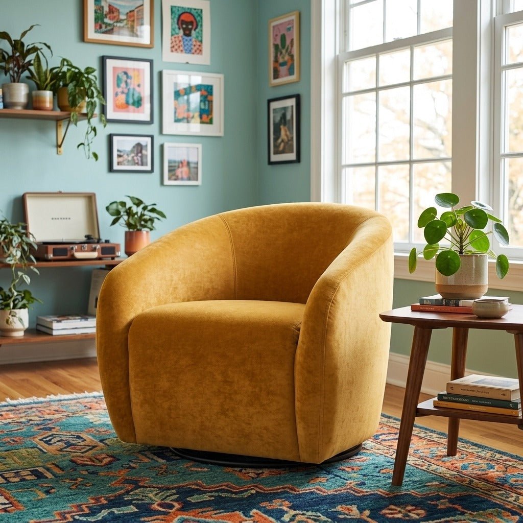 Regina Velvet Swivel Arm Chair - Lifestyle - What&