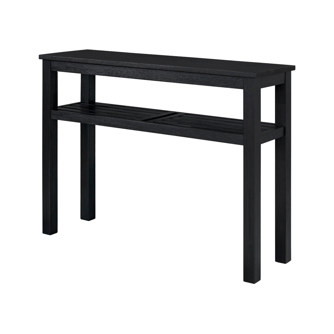 Tiburon Console Table in Black solid acacia wood with slatted shelf - Whats New Furniture Portland OR