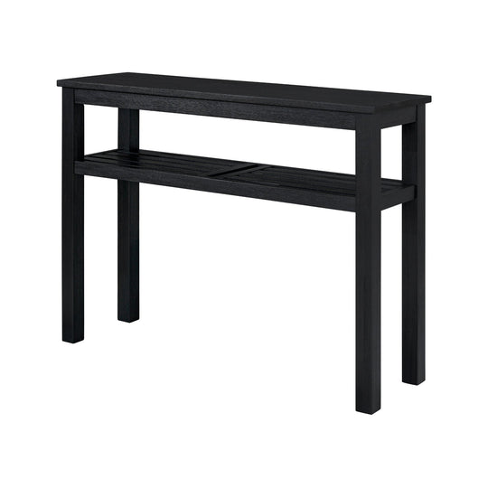 Tiburon Console Table in Black solid acacia wood with slatted shelf - Whats New Furniture Portland OR