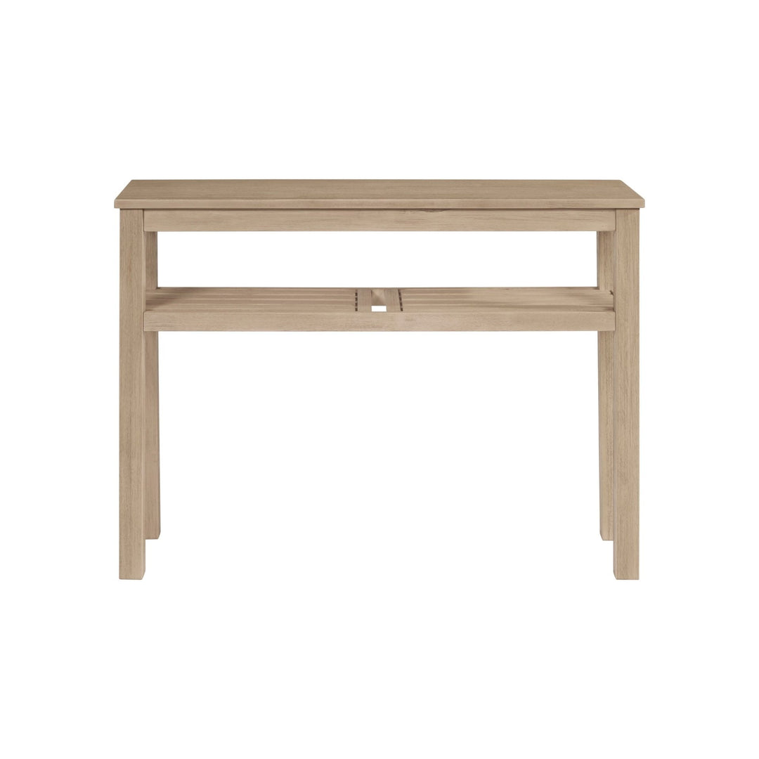 Tiburon Console Table Drifted Sand front view showing slatted lower shelf - Whats New Furniture Portland OR