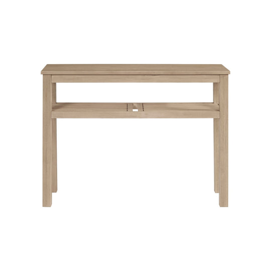 Tiburon Console Table Drifted Sand front view showing slatted lower shelf - Whats New Furniture Portland OR