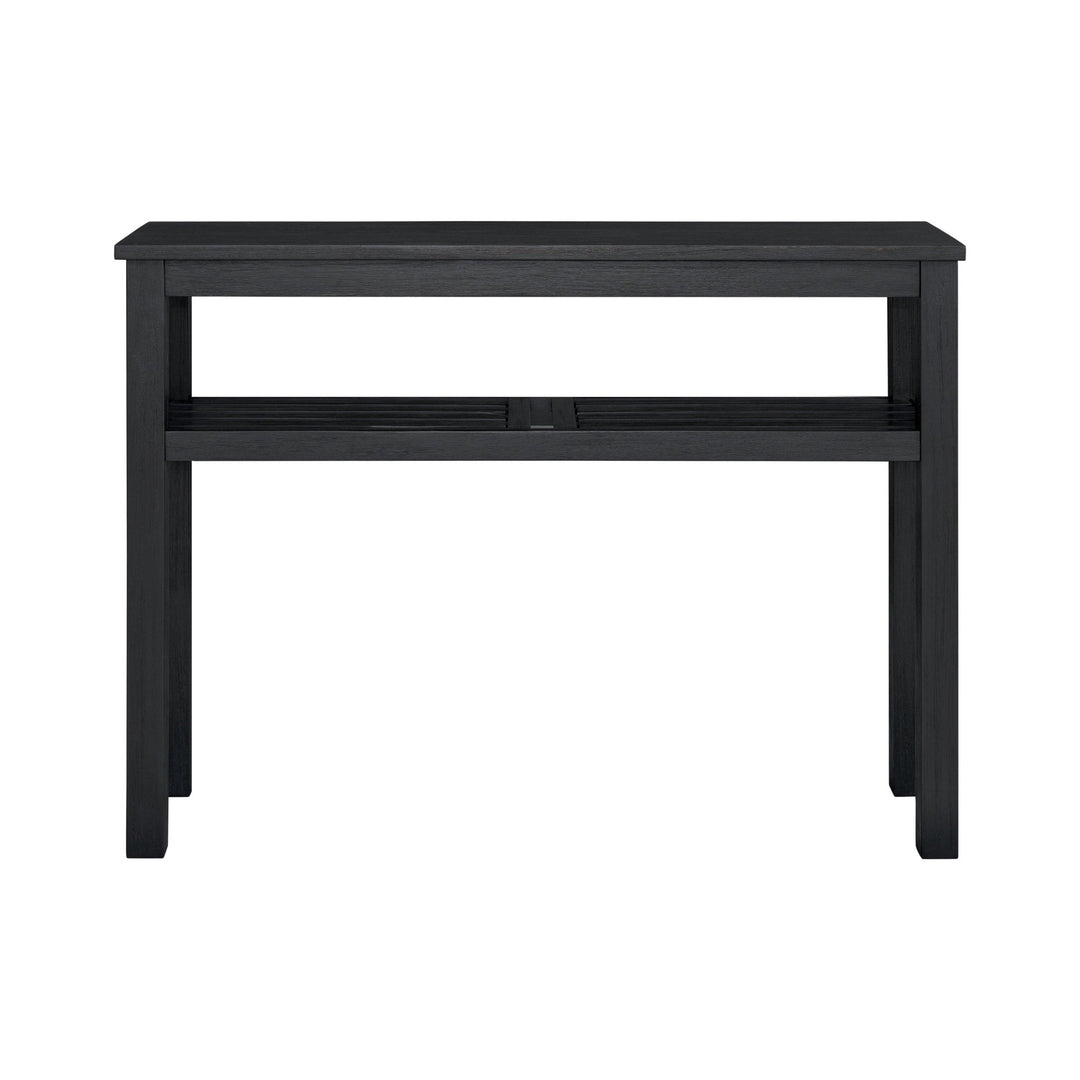 Tiburon KD Console Table in Alto Black solid acacia - angled studio photo - What&