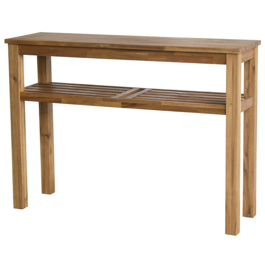 Tiburon Console Table in Amber solid acacia wood with slatted shelf - Whats New Furniture Portland OR