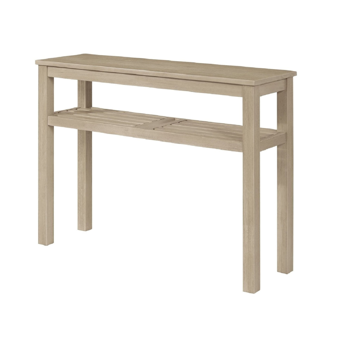 Tiburon Console Table in Drifted Sand solid acacia wood with slatted shelf - Whats New Furniture Portland OR
