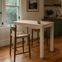 Tiburon Counter Table in Drifted Sand styled in a bright Portland mid-century modern kitchen - Whats New Furniture
