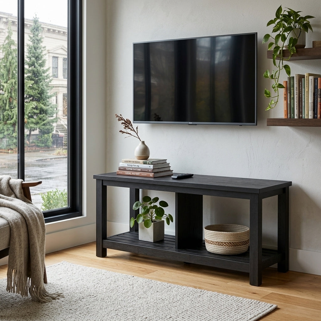 Tiburon KD TV Bench in Alto Black styled in Portland - Whats New Furniture