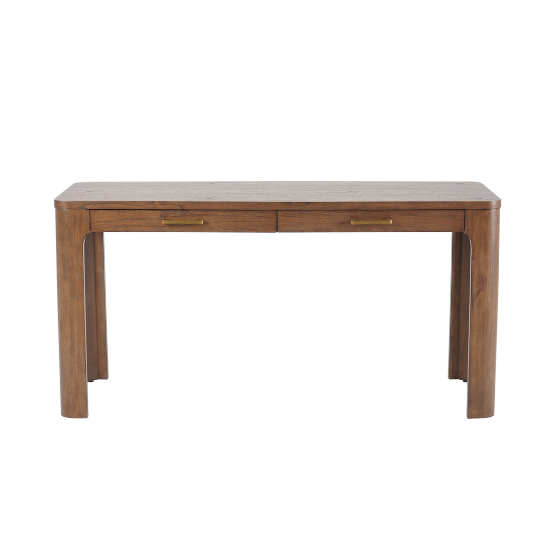 Trevin Desk 2 Drawers in Walnut, front studio view - Whats New Furniture