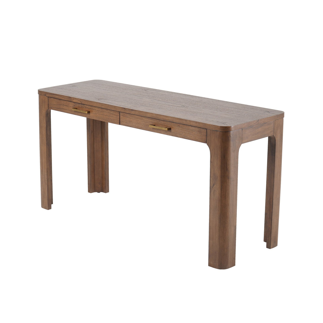 Trevin Desk 2 Drawers in Walnut, angled studio view - Whats New Furniture