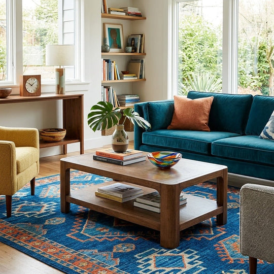 Trevin KD Rectangular Coffee Table styled in a bright Portland mid-century modern living room - Whats New Furniture