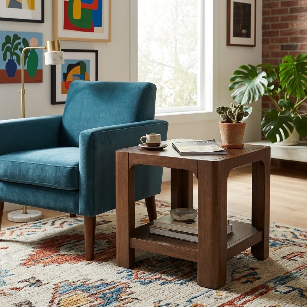 Trevin KD Side/End Table styled in a bright Portland mid-century modern living room - Whats New Furniture