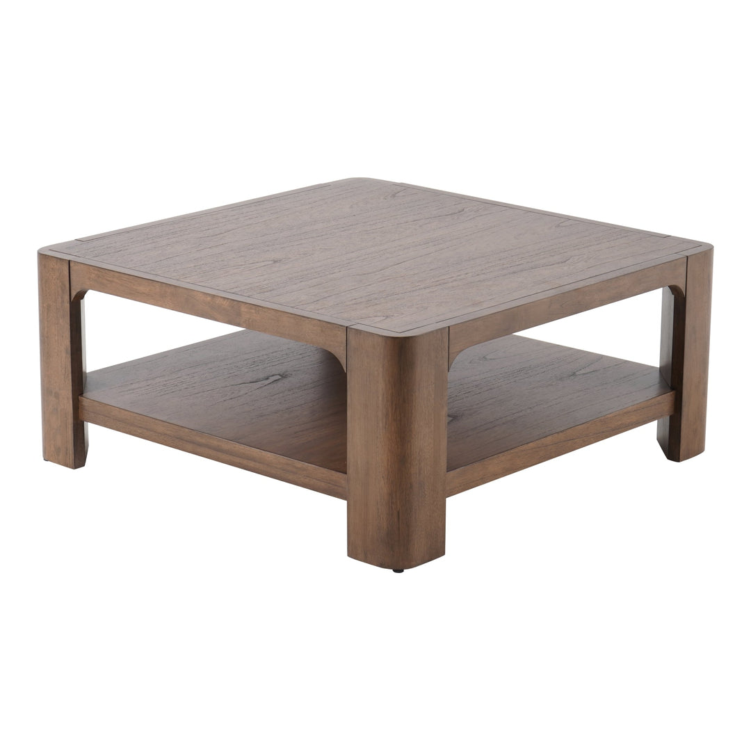 Trevin KD Square Coffee Table in Walnut, angled studio view - Whats New Furniture