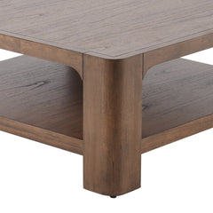 Trevin KD Square Coffee Table in Walnut, corner and lower shelf detail - Whats New Furniture