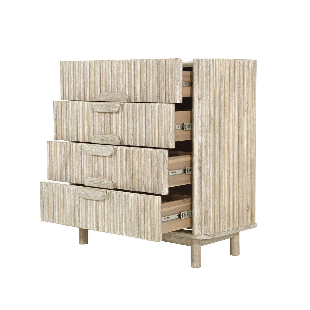 Oasis 4 Drawer Chest in Natural White Washed open drawer view - four drawer chest by LH Imports - Whats New Furniture Portland OR