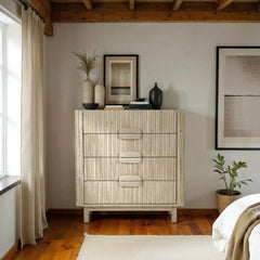 Oasis 4 Drawer Chest in Natural White Washed styled room setting - four drawer chest by LH Imports - Whats New Furniture Portland OR