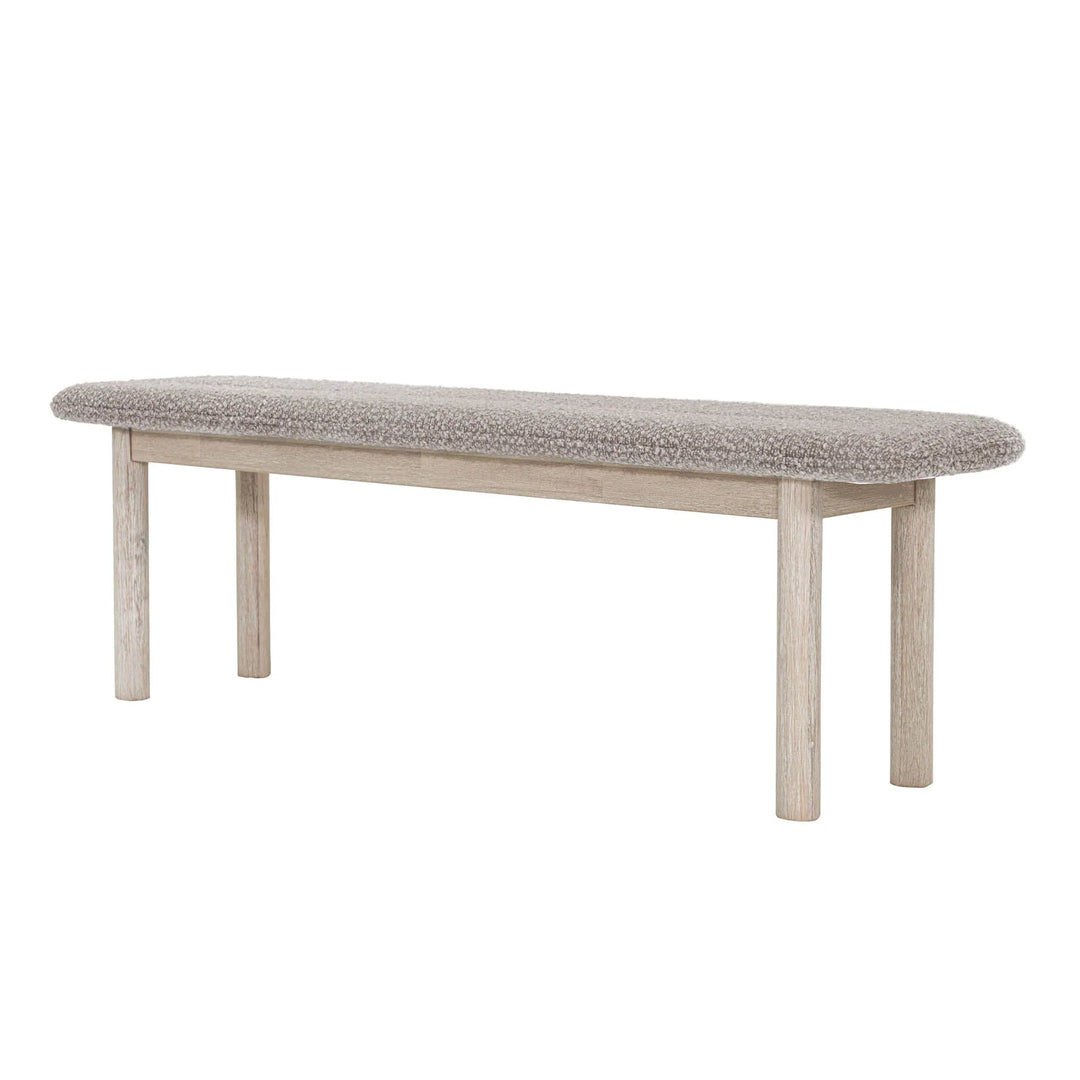 Oasis Bench in Oatmeal Natural White Washed side angle - upholstered acacia bench by LH Imports - Whats New Furniture Portland OR