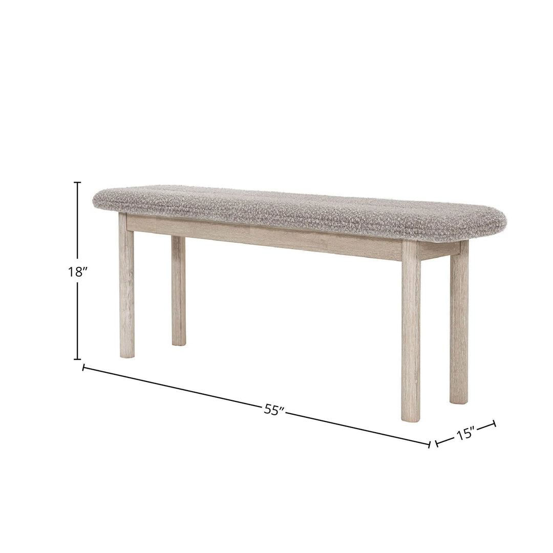 Oasis Bench in Oatmeal Natural White Washed spec sheet - upholstered acacia bench by LH Imports - Whats New Furniture Portland OR