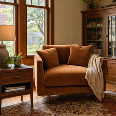 Oasis Chair and a Half in Marquis Rust styled in a Portland Craftsman reading corner - Whats New Furniture
