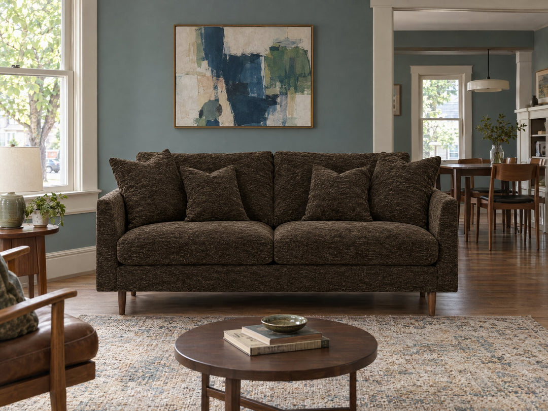 Oasis Loft Sofa in Galactic Chocolate styled in a NE Portland Craftsman living room - Whats New Furniture Portland OR