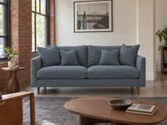 Oasis Loft Sofa in Mecca Navy styled in a NW Portland brick loft apartment - Whats New Furniture Portland OR