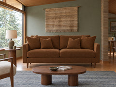 Oasis Loft Sofa in Patagonia Adobe styled in a Mt. Tabor mid-century living room - Whats New Furniture Portland OR