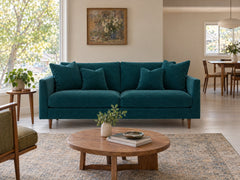 Oasis Loft Sofa in Sensation Turquoise styled in a Beaverton split-level living room - Whats New Furniture Portland OR