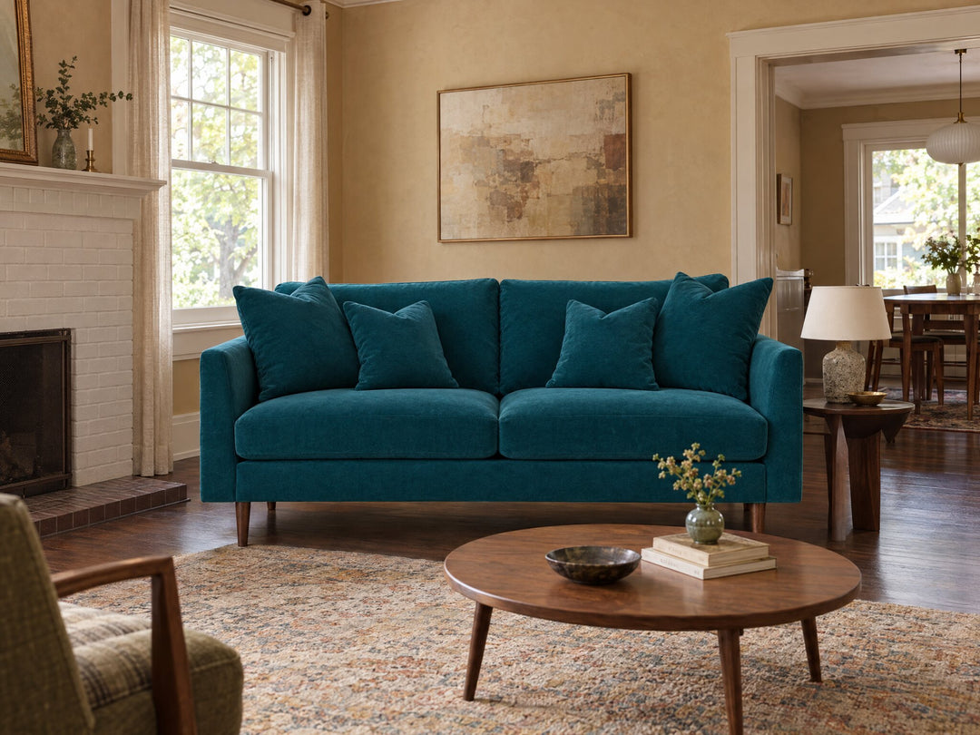 Oasis Loft Sofa in Vintage Jewel styled in a Laurelhurst living room - Whats New Furniture Portland OR
