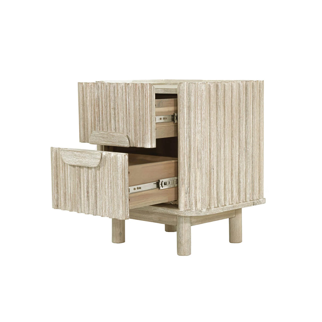 Oasis Nightstand in Natural White Washed open drawer view - nightstand by LH Imports - Whats New Furniture Portland OR