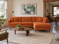 Oasis Open Chaise Sectional in Lush Papaya, Right-Hand Facing styled in a 1920s NE Portland Craftsman flat - Whats New Furniture Portland OR