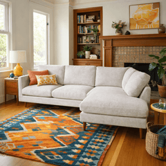 Oasis Open Chaise Sectional in Retreat Gray styled in a Portland craftsman living room - Whats New Furniture