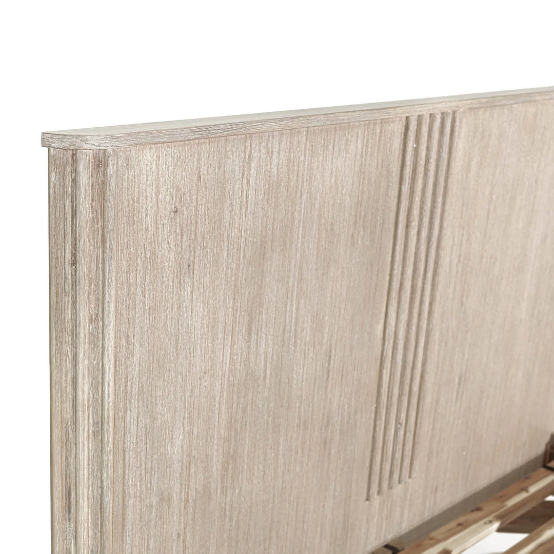 Oasis Queen Bed Frame in Natural White Washed corner detail - queen acacia bed frame by LH Imports - Whats New Furniture Portland OR