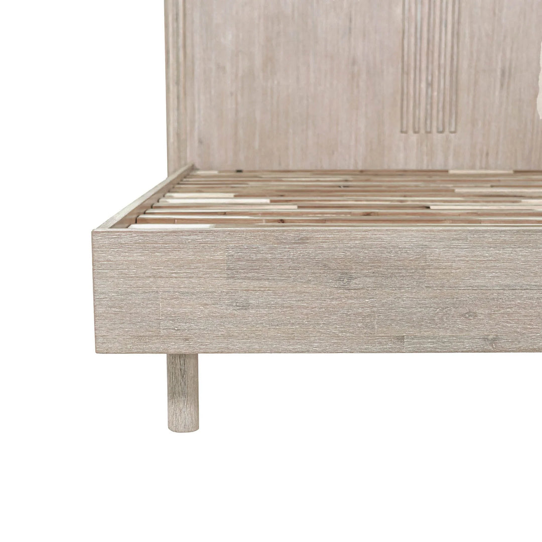 Oasis Queen Bed Frame in Natural White Washed side view - queen acacia bed frame by LH Imports - Whats New Furniture Portland OR