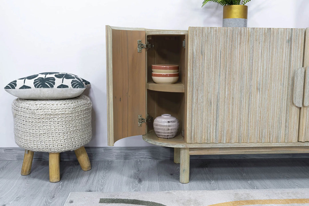 Oasis Sideboard in Natural White Washed showroom room setting - solid acacia sideboard by LH Imports - Whats New Furniture Portland OR
