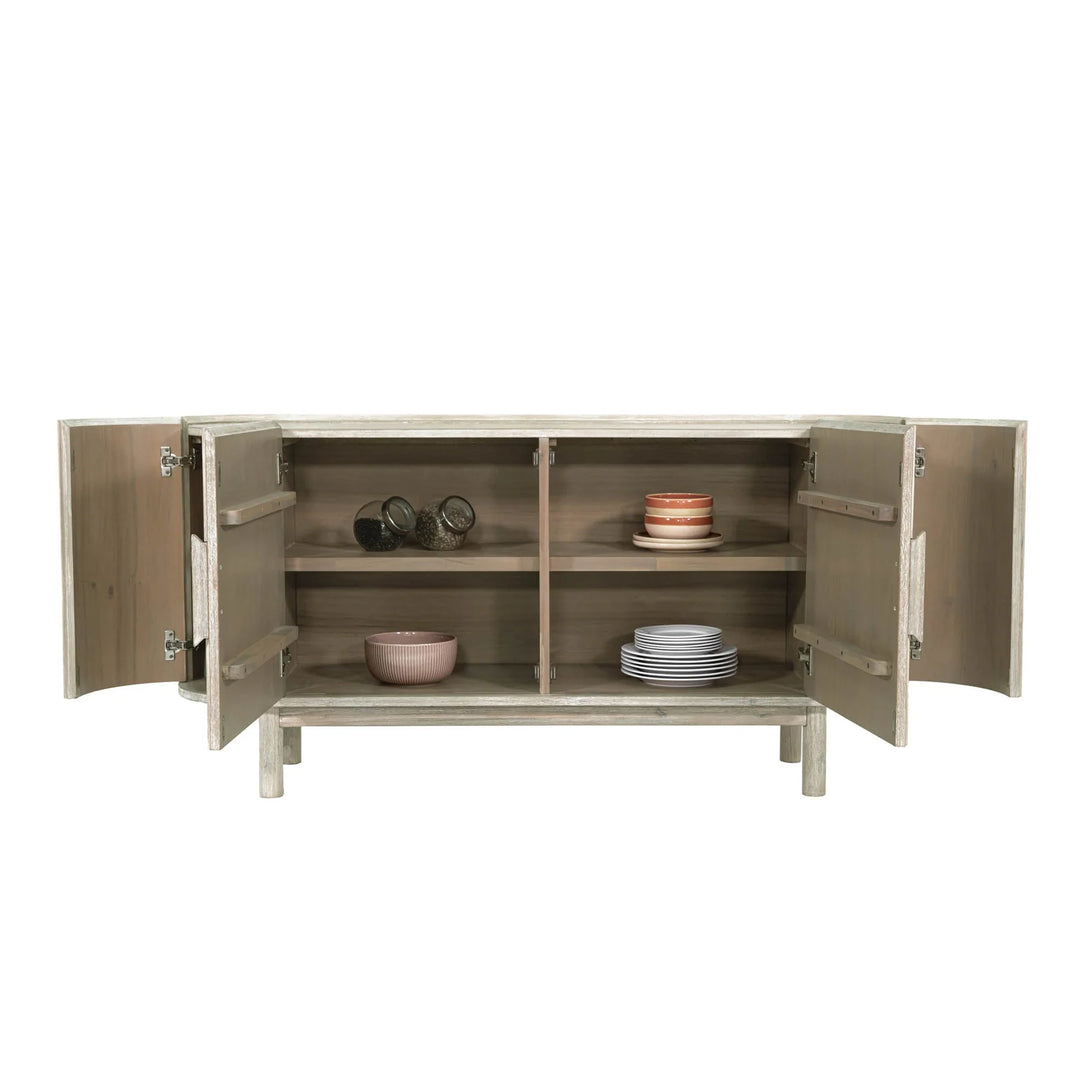 Oasis Sideboard in Natural White Washed open storage front view - solid acacia sideboard by LH Imports - Whats New Furniture Portland OR