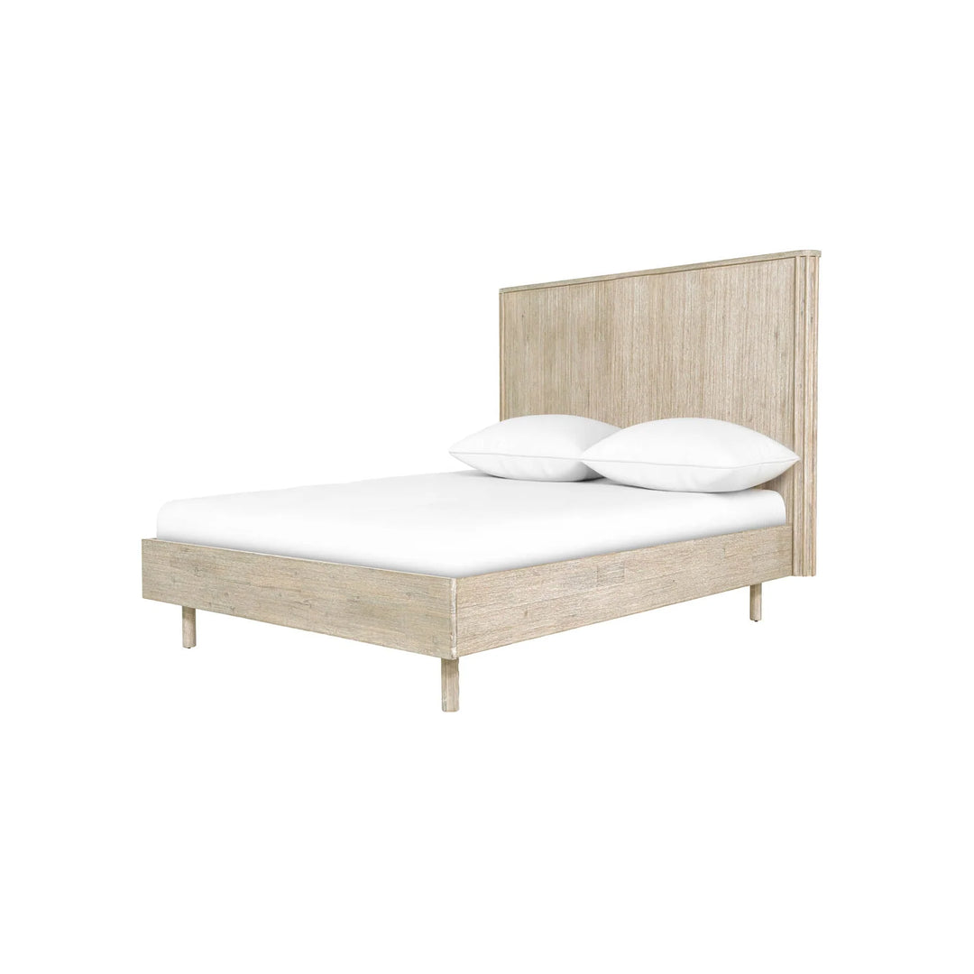 Oasis Single Bed Frame in Natural White Washed dressed side angle - single acacia bed frame by LH Imports - Whats New Furniture Portland OR