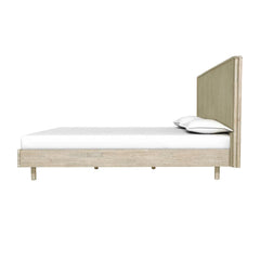 Oasis Single Bed Frame in Natural White Washed dressed side view - single acacia bed frame by LH Imports - Whats New Furniture Portland OR